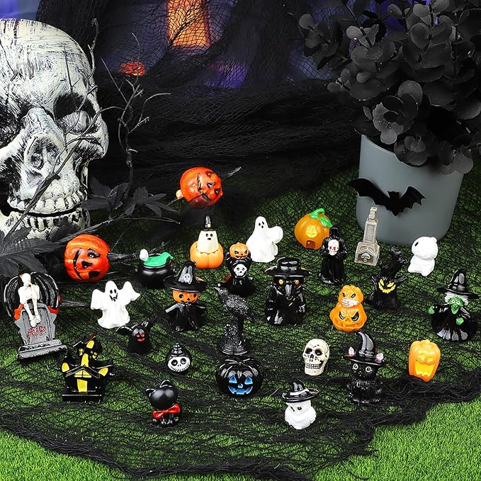 26 PCS Halloween Miniatures Figurines Resin Tombstones Figures Miniature Tombstones Miniatures Skeleton Pumpkin Ghost Ornaments for Halloween Party Favors Fillers Home Tabletop Decor