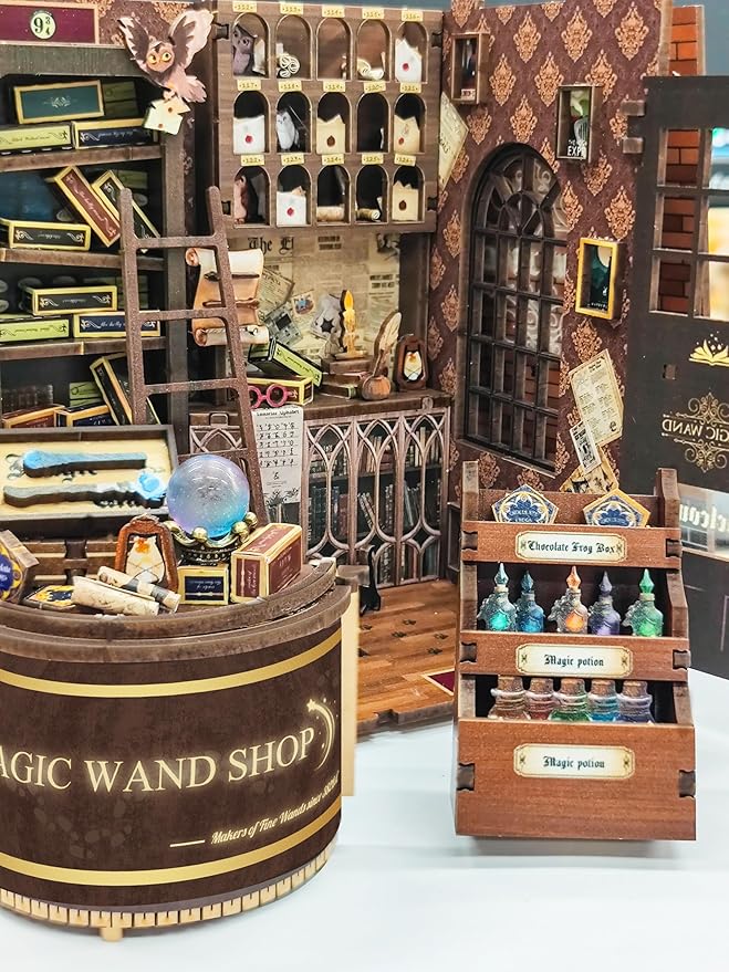 CUTEROOM Book Nook Kit for Adults, 3D Wooden Puzzle DIY Miniature Dollhouse Booknook Kit, Tiny House Building Kit with LED Light for Bookshelf Insert Decor- Magic Wand