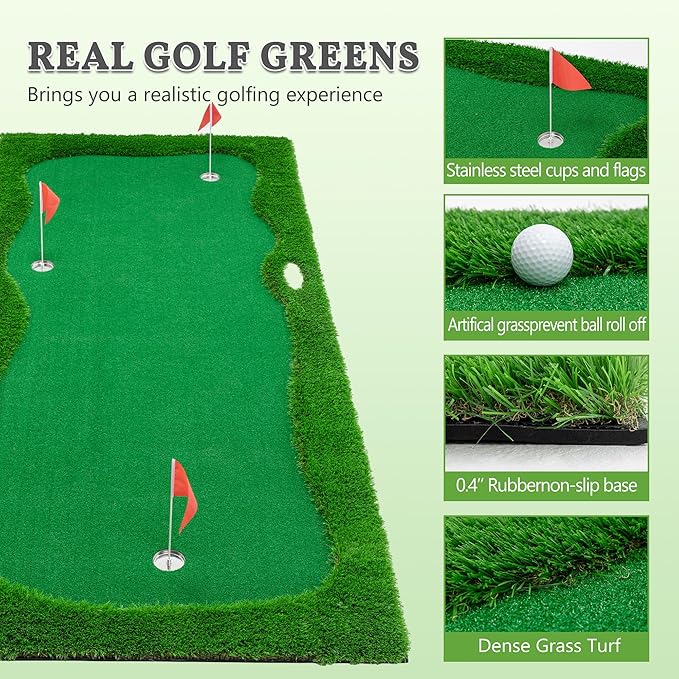 Jaxilyn Golf Putting Green Mat Professional Practice Mat with Putter,Movable Golf Cup, Slope Pad Professional Practice Mat for Outdoor/Indoor Training