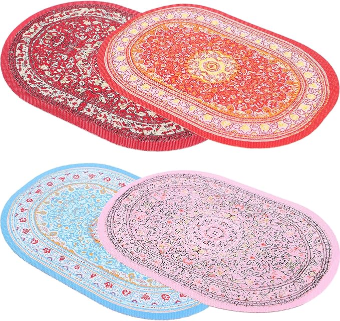 LOGOFUN 8PCS Miniature Carpet Doll House 1:12 Scale Mini Turkish Rugs Tiny Vintage Woven Oval Carpet for Micro Scene Furniture Accessories
