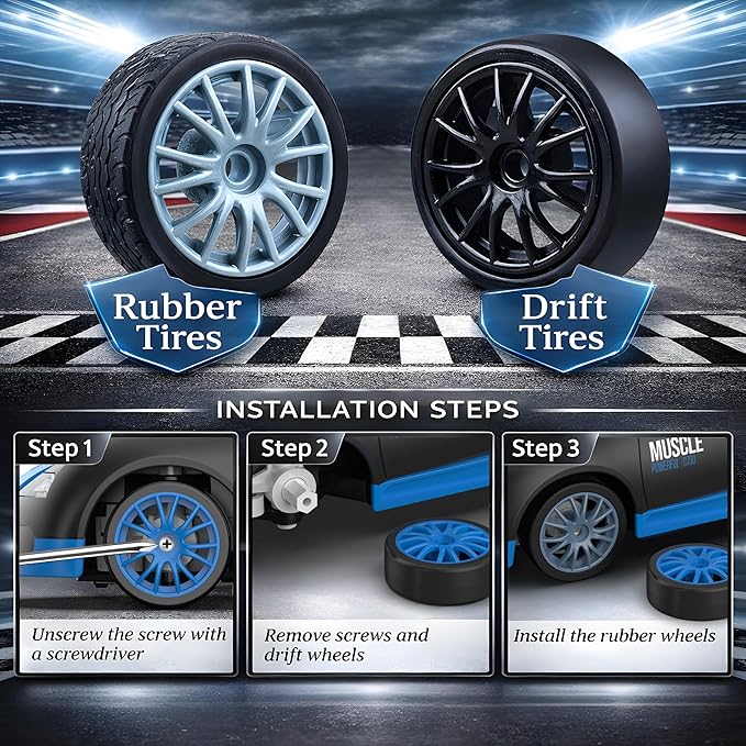 Remote Control Car RC Drift Car 2.4GHz 1:24 Scale 4WD 15KM/H High Speed Model Vehicle with LED Lights Drifting Tire Racing Sport Toy Car for Adults Boys Girls Kids Gift 2Pcs Rechargeable Batteries