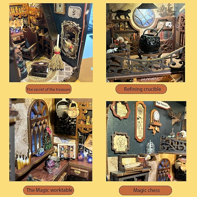 DIY Magic Book Nook Kit Miniature House Kit Tiny House Bookshelf Decor 3D Wood Puzzle Dollhouse for Adults - Magic Potion House (SQ-04)