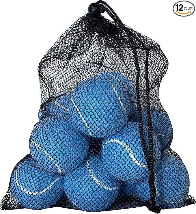 HiBallBall 12-Pack Practice Tennis Balls for Beginners & Dogs - Reusable Mesh Carry Bag Included - Ideal for Tennis Training, Pet Play, Fetch