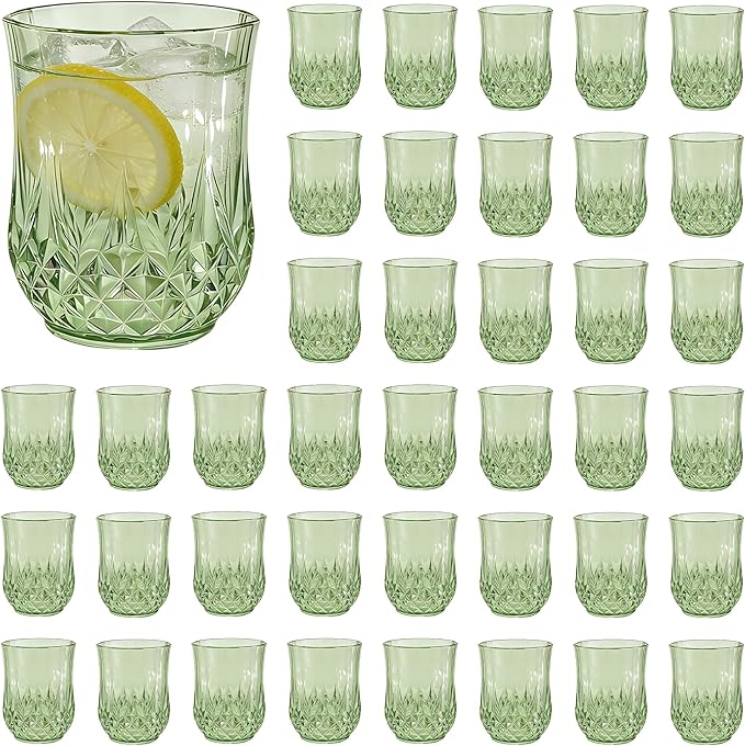 LEYIQU Stemless Wine Glasses, Plastic Reusable Cups Vintage Drinking Glasses Tumblers, Valentine’s Day Gifts for Couples, for Whisky, Beer, Juice, Beverages, Cocktai (40, 12oz-Sage Green)