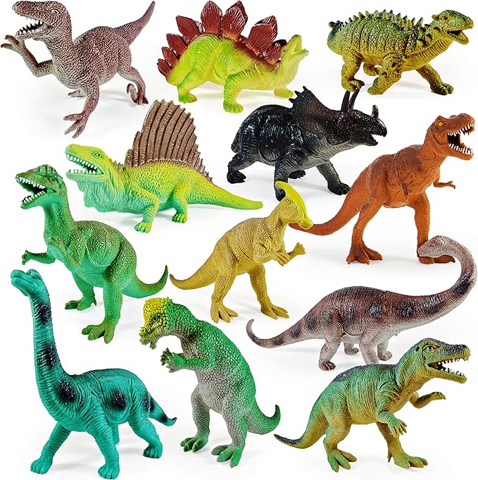 Boley Dinosaur Toys for Kids for Boys Girls Age 3-5 & 5-7, 9-Inch Educational Realistic Dinosaur Figures for Kids and Toddler T-Rex, Triceratops, Velociraptor - 12 Pack