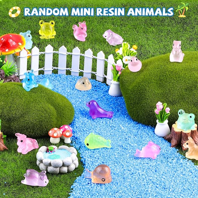 150PCS Random Mini Resin Animals Tiny Figurines Glow in Dark, Miniature Figures to Hide, Little Animal Small Accessories for Topper Garden Dollhouse Landscape Aquarium Ornaments Crafts & Decor