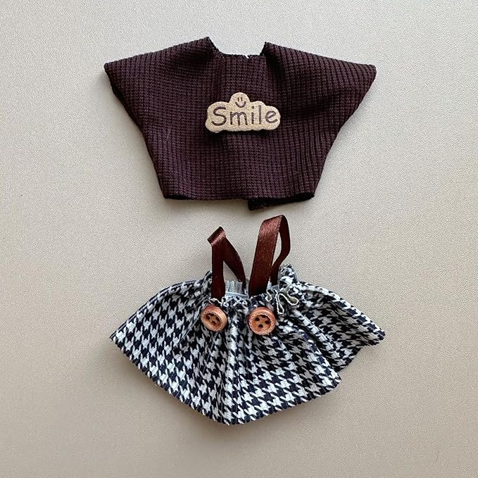Clothes for Labubu, Doll Outfit Accessories Designed for 15 & 17cm Labubu (Plaid Smile)