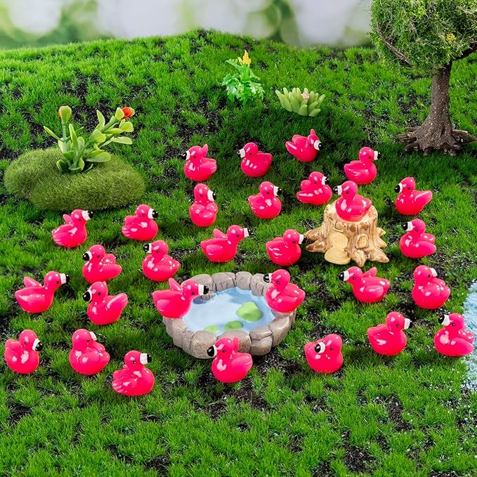 125 Mini Pink Flamingo Ducks,Mini Resin Animals for Fairy Garden Decor,Dollhouse Miniature,DIY Crafts,Party Gifts,Tiny Resin Flamingos