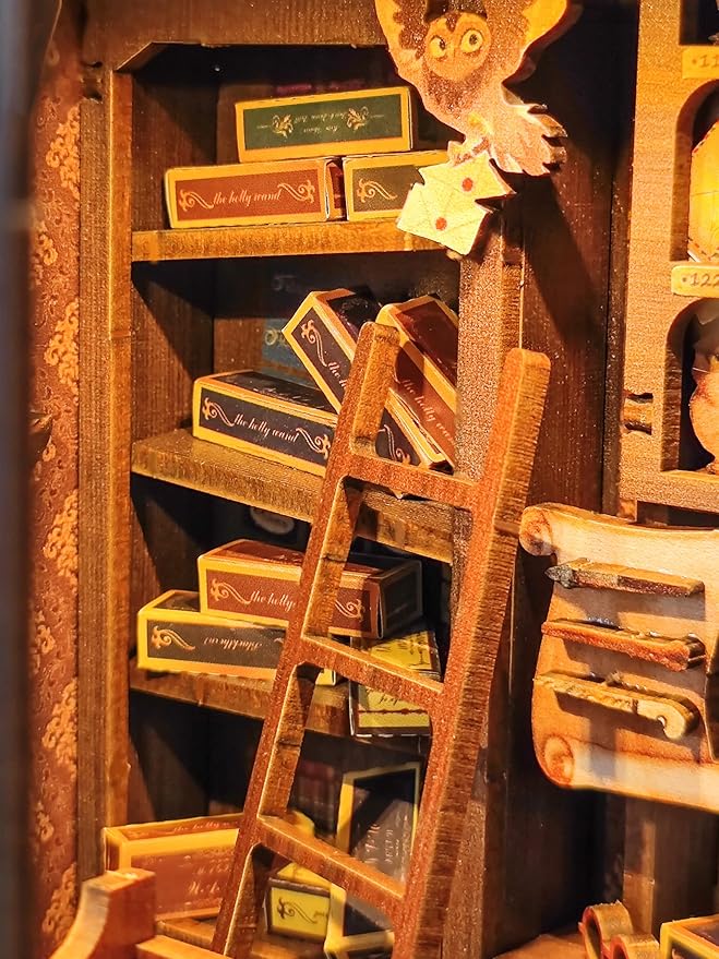 CUTEROOM Book Nook Kit for Adults, 3D Wooden Puzzle DIY Miniature Dollhouse Booknook Kit, Tiny House Building Kit with LED Light for Bookshelf Insert Decor- Magic Wand