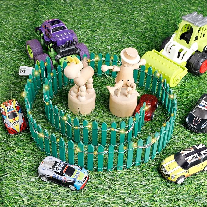 Mini Fairy Garden Fence, 35.5x2 Inch Cuttable Small Wood Picket Fence, DIY Miniature Accessories Decoration for Dollhouse, Crafts, Vegetable Platter, Cake(Dark Green)