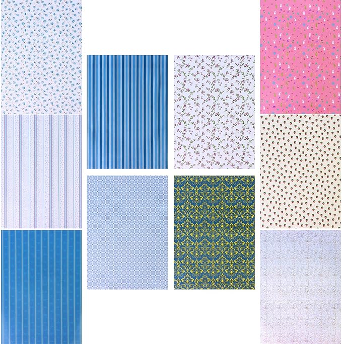 10 Sheets Dollhouse Wallpaper Miniatures Dolls House Floor Paper Card Sticker Effect Paper Flooring Pape-r Gloss Card Sheet Mini Lovely Wall Papers DIY 1/6 Dolls House Floorboards Real Life DIY Decor