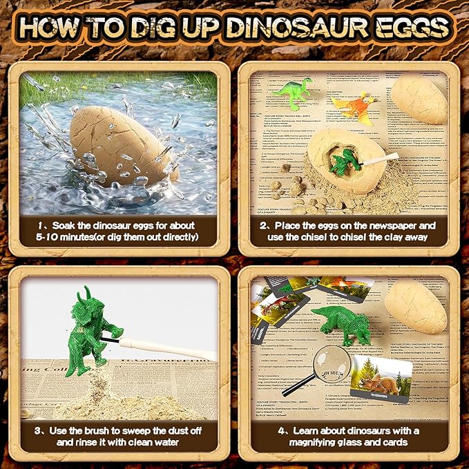 12 Dinosaur Eggs Dig Kit Toys for Kids, Surprise Dinosaur Eggs Excavation Kit with Magnifier, Science STEM Birthday Party Favors Easter Gifts for Boys Girls Age 3 4 5 6 7 8 9 10 + Years Old