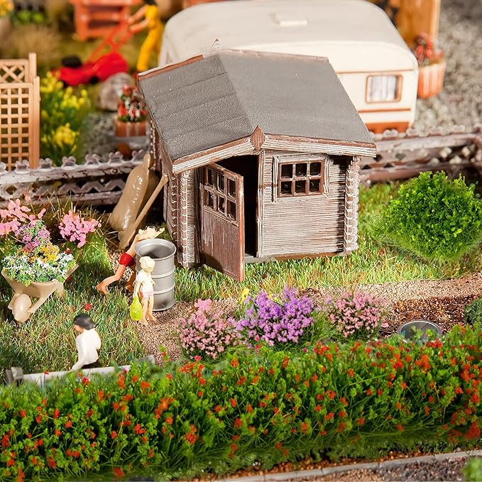 Warmtree 12 Pcs Miniature Colorful Flower Cluster Miniature Flowers Static Grass Tufts for Diorama Supplies Woodland Scenics Terrain Railway Scenery Table Landscape(Purple Pink)
