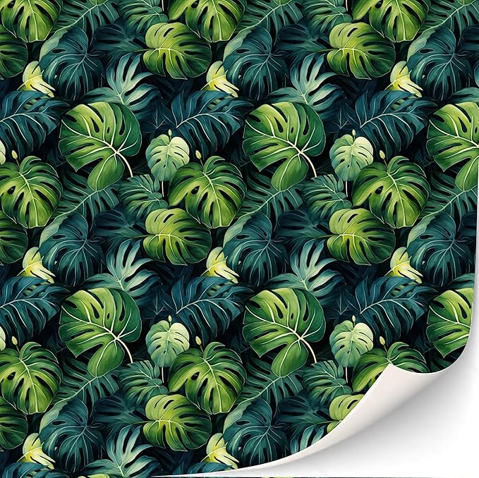 3 Sheets Self-Adhesive Wallpaper for Dollhouses - Scale 1:12 Modern Art Deco Wallpaper (Monstera)