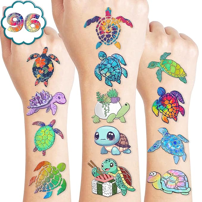 Cute Sea Turtle Temporary Tattoos Turtles Birthday Party Decorations Favors Supplies Ocean Sea Themed Stickers 10 Sheets 105 PCS Gifts for Baby Girls Boys Decor Class School Carnival Christmas