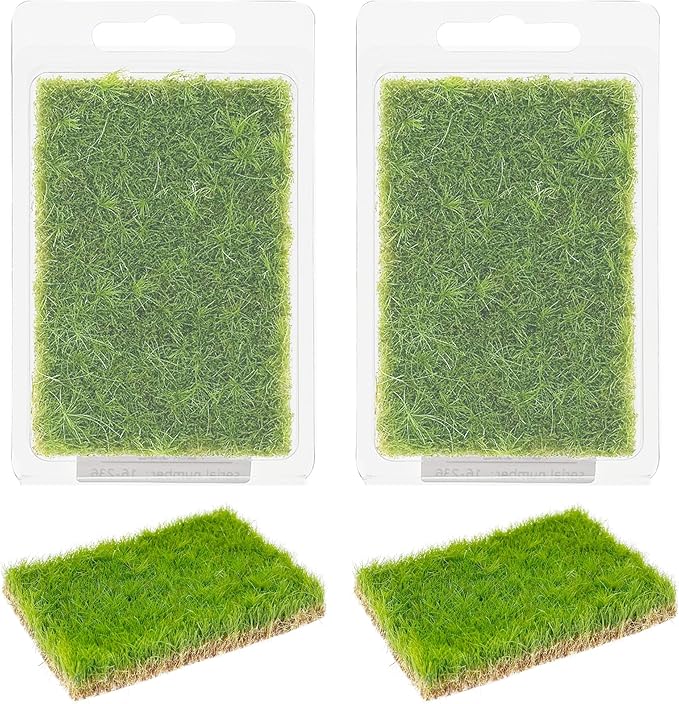 Woohome 2 PCS Static Grass Tuft Railway Artificial Grass for Train Scenery, Railway Landscape, Military Sand Table DIY, Green