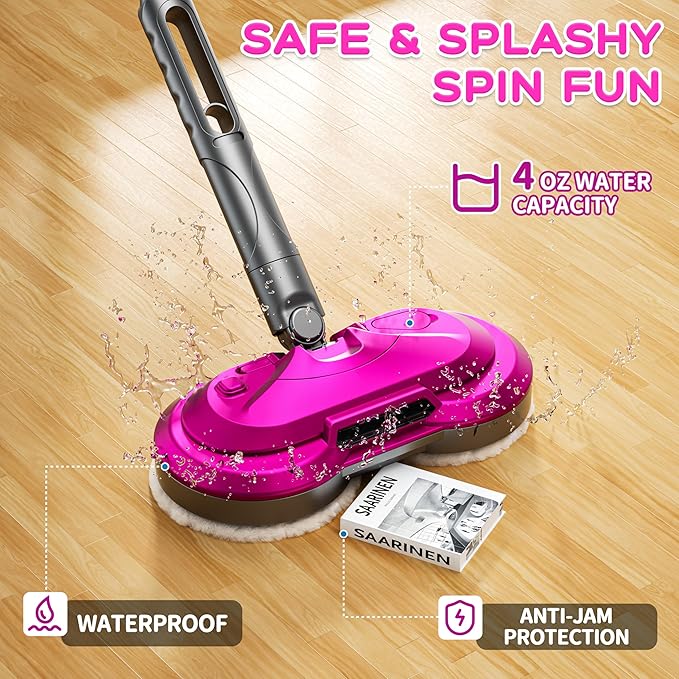 BLAXTEM Kids Electric Spray Spin Mop Toy, Rechargeable Cordless Electric Mop W/Water Sprayer & LED Headlight for Children Ages 3 4 5 6+ Boys & Girls, Cleaning Toy for Pretend Play (Rose Red)