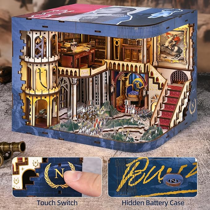 Book Nook Kit - 3D Wooden Puzzle for Adults, Teens, DIY Miniature Dollhouse Kit Booknook Tiny House Bookshelf Decor, Gifts for Family, Friends (Napoleon)