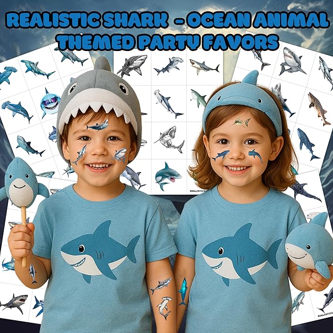 60PCS Realistic Shark Temporary Tattoos for Kids Birthday Party Decorations, Supplies– Ocean Sea Animal Fake Tattoos for Boys Girls – Under the Sea Party Favors, Classroom Rewards Gifts