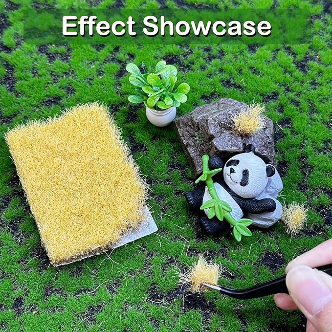 Woohome 2 PCS Static Grass Tuft Railway Artificial Grass for Train Scenery, Railway Landscape, Military Sand Table DIY, Light Yellow
