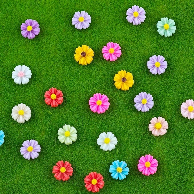 200 Pieces Colorful Tiny Daisy Decor for Dollhouse Mini Resin Decor for Crafts Tiny Things for Fairy Garden Micro Landscaping Decoration