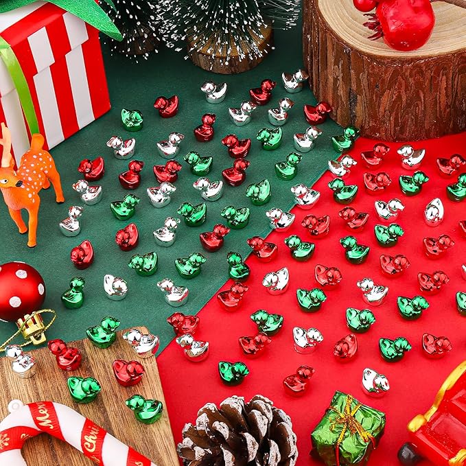 120Pcs Mini Duck Statue Golden Duck Figurines Micro Garden Landscape Dollhouse Cake Decoration Potted Plants DIY Craft Charms for Party Gift(Red Green Silver)