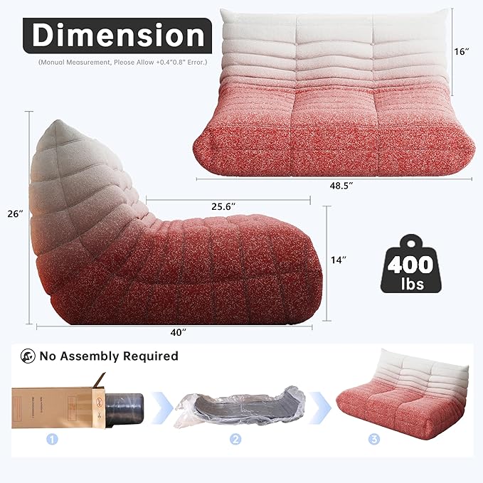 Bean Bag Chairs for Adults, Memory Foam Couch Loveseat Sofa Chair, Soft Teddy Material Cozy Comfy Reading Nook Chairs, Floor Chair for Living Room Bedroom Office(Pink+White)