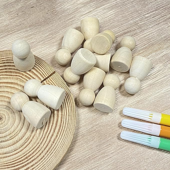 100 Pieces Wood Peg Dolls Unfinished Wooden People Craft Blank Family Figures 5/8 x 1-1/4 inch