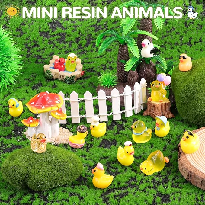 50PCS Mini Resin Animals Assorted Styles Cute Tiny Ducks,Miniature Duck Figures to Hide,Little Animal Bulk for Topper Desk Garden Dollhouse Landscape Aquarium Ornaments DIY Crafts & Decor