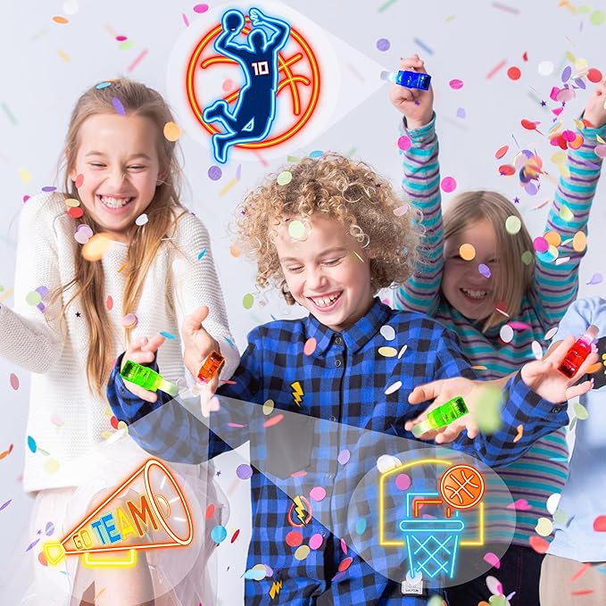 24PCS Video Game Party Favors LED Finger Lights, Glow in the Dark Light Up Toys Gifts Bulk for Kids Boys Girls Birthday Goodie Bags Stuffers Party Decorations (Game) (Basketball)