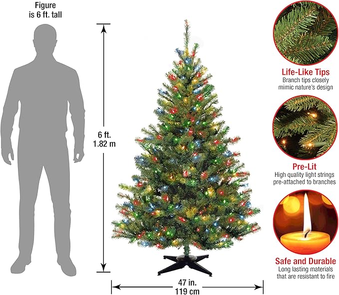 National Tree Company 6 ft Pre-Lit Kincaid Spruce Artificial Christmas Tree, 400 Multicolor Lights, 700 Tips, Includes Stand, Green