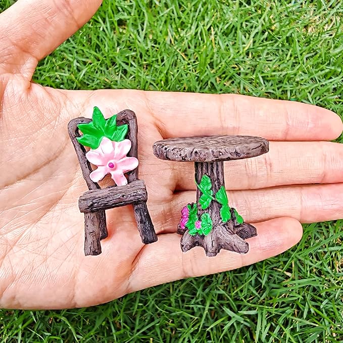 Miniature Garden Furniture Set - 14-Piece Resin Miniature Table and Chairs Set for Outdoor Decor, Adult DIY Craft Gift & Micro Landscape Decor Accessories (Village)