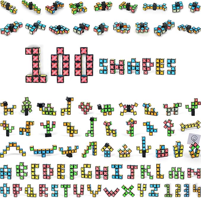 TOSY Magnet Fidget Spinner Mini - 8 Blocks, 3 in 1 Toy: Transformable Fidget Spinner, Infinity Cube, 2x2 Puzzle Cube, Easter Valentine Gift for Kids/Adults, STEM Sensory Stress Relief Toy, 4-Pack