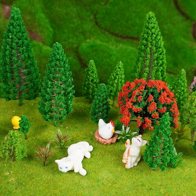 MOMOONNON 32pcs Model Trees 1.1-5.1inch Mixed Diorama Model Tree Colourful Flower Trees Grass Architecture Mini Trees for Crafts Building Model Railway Scenery Landscape Supplies (Style 01)