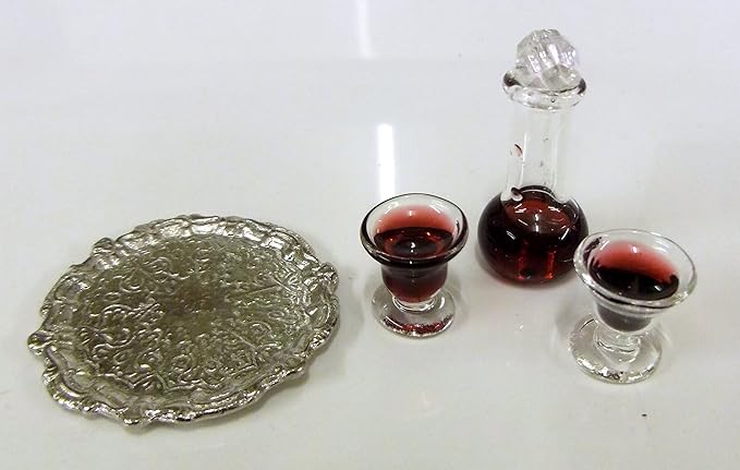Melody Jane Dolls Houses House Miniature Accessory Decanter & Glasses with Red Wine On Tray