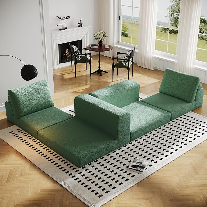 Cloud Modular Sectional Sofa, DIY Combination Modular Couch for Living Room, Unique Knitted Fabric Love Seat Couches with 2 Pillows, 2 Seater Comfy Sectional Couch with No Assembly (Green)