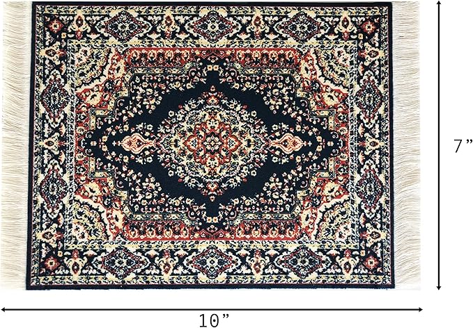 Navy Dollhouse Rug, Miniature Doll House Accessory, Carpet for 3” to 12” Dolls, 10 x 7, Rectangle, Toy Carpeting Decor