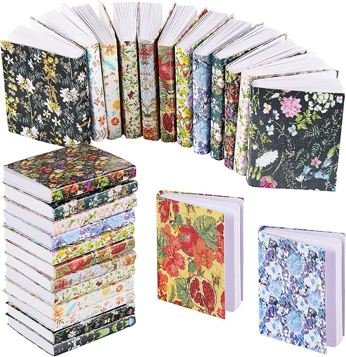 Skylety 24 Pieces 1:12 Scale Miniatures Dollhouse Books Assorted Miniatures Dollhouse Accessories Small Books Decoration Accessories Doll Toy Supplies(Floral Style)