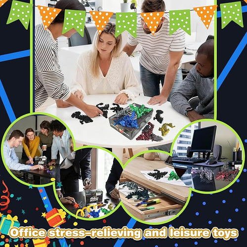 12PCS 3D Printed Dragon Set – Black Series Articulated Crystal Dragons, Cool Fidget Toys & Desk Decor, Unique 3D Printed Animals, Vibrant Gift for Teens, Adults, Party Favors