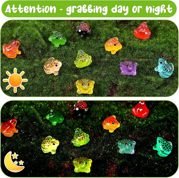 30 Pcs Luminous Mini Resin Frogs, 10 Colors Glow in The Dark Frog Statues, Miniature Craft Decor for Terrarium & Fairy Garden, Mini Resin Frogs for Moss Landscape Decoration(Assorted Colors)