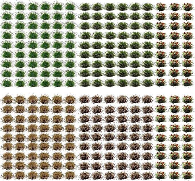 gdeplok 270 Pcs Static Grass & Miniature Flower Clusters Kit for Model Railway Scenery, Train Layouts, Diorama Bases, Wargaming and DIY Miniature Landscapes