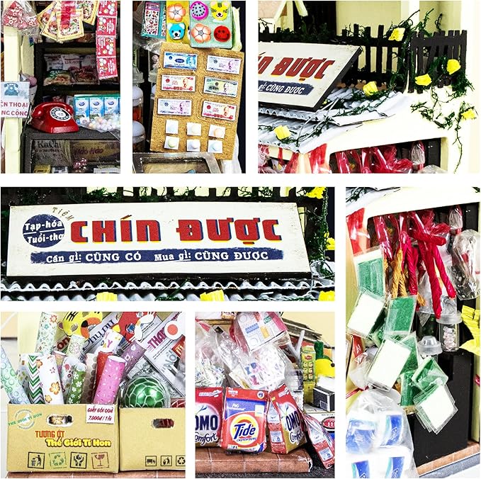 Vietnam DIY Miniature Kit - Asian Convenience Store, Noodle House, Bahn Mi Cart - Tiny Diorama Building Kits, Craft Hobby Gifts for Teens and Adults (DIY Miniature Asian Convenience Store)
