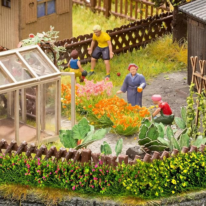 Warmtree 12 Pcs Miniature Colorful Flower Cluster Miniature Flowers Static Grass Tufts for Diorama Supplies Woodland Scenics Terrain Railway Scenery Table Landscape(Orange Pink)