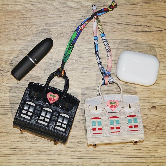 Buyborgood 2 PCS Women Mini Backpack Keychain Accessories Key Pouch Holder Coin Purse Bag Charm Wallet (Black + Ivory)