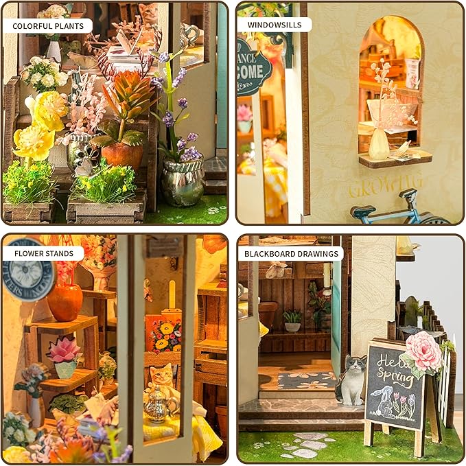 DIY Book Nook Kit - 3D Wooden Puzzle Miniature Dollhouse Bookshelf Decor Bookend Craft Model Kits for Adults to Build - Spring Island(SQ-46)