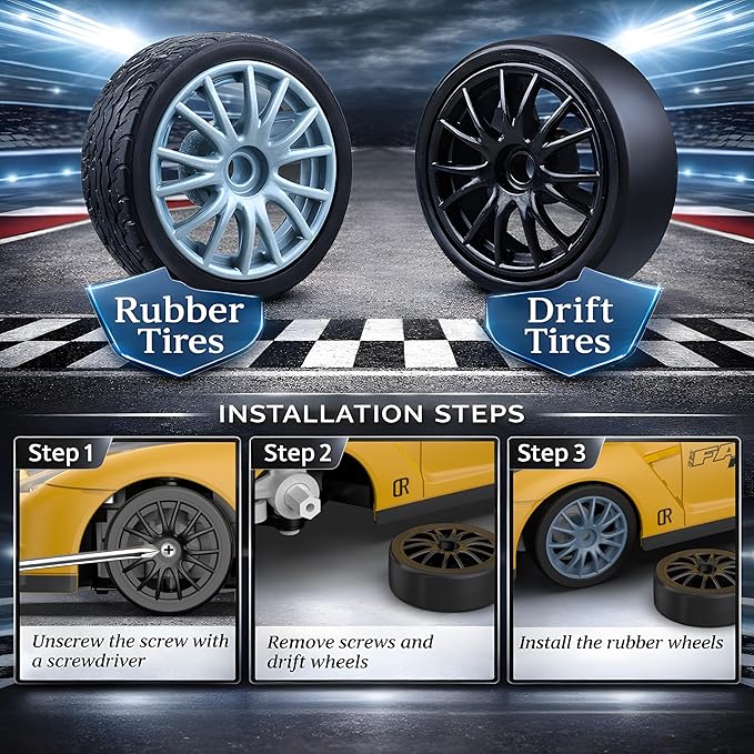 Remote Control Car RC Drift Car 2.4GHz 1:24 Scale 4WD 15KM/H High Speed Model Vehicle with LED Lights Drifting Tire Racing Sport Toy Car for Adults Boys Girls Kids Gift 2Pcs Rechargeable Batteries