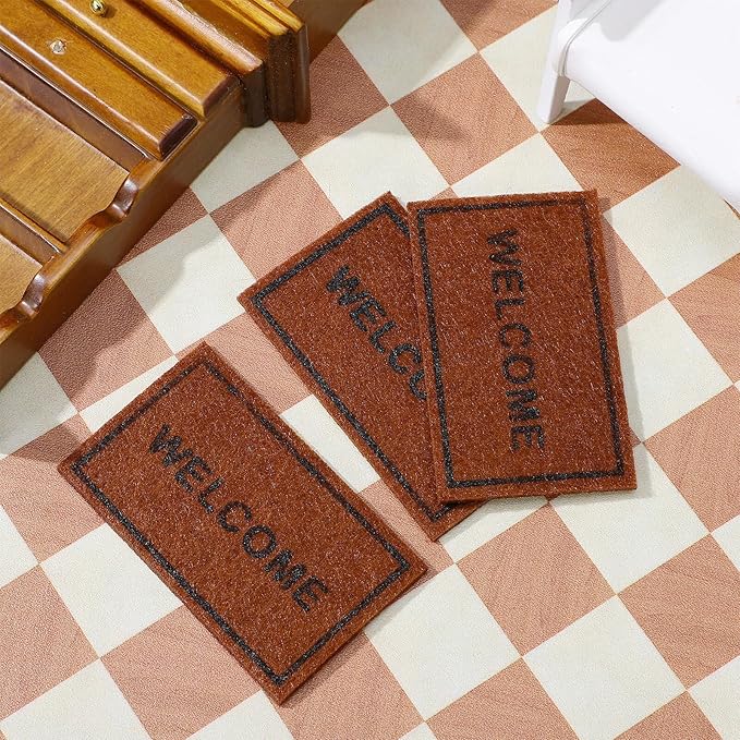 Alasum Mini Welcome Carpets for Dollhouse, Handcrafted 1:12 Scale Miniature Floor Mats, Soft Brown Entryway Rugs for Dollhouse Decor, Home Decoration & Playsets (3Pcs Set)