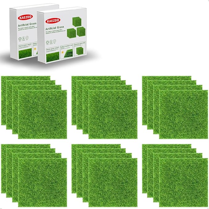 24 Packs 6 X 6 Inch Fake Grass Decor for Crafts, Artificial Grass for Miniature Ornament Projects, Model Turf Grass for DIY Fairy Garden Accessories and Decor Kit