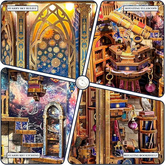 DIY Miniature House Kit, Book Nook Mini House Bookshelf Decor 3D Wooden Puzzle for Adults, Birthday Gift for Family, Friends - Starry Guide Camping Light