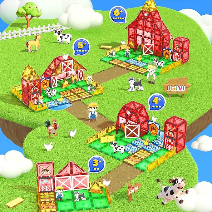 42PCS Magnetic Tiles Farm Animals Toddler Toys, STEM Magnet Building Blocks for Kids Ages 3-5 4-8 5-7, Preschool Montessori Sensory Toys Gifts for 3 Year Old Boys & Girls